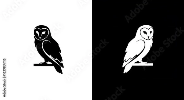 Obraz A symmetrical split image featuring a stylized owl in contrasting black and white.