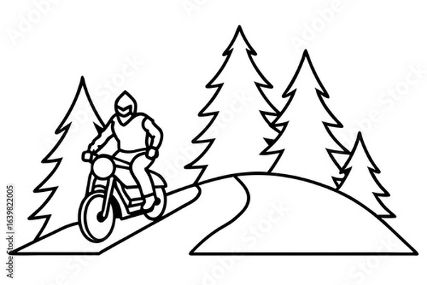 Obraz Biker Riding on Scenic Mountain Road with Trees and Nature Background