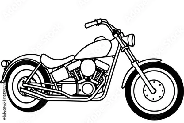 Obraz Chopper Motorcycle Line Art with Extended Fork – Vector Illustration