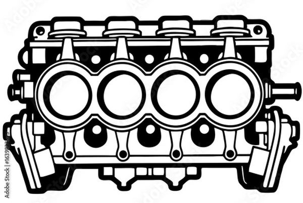 Obraz Silhouette Vector of Car Engine Block with Pistons – Automotive Mechanical Illustration