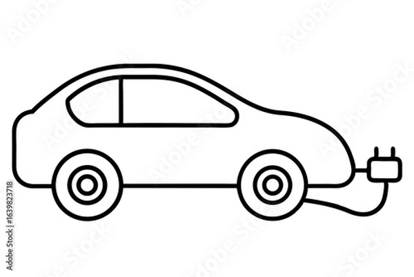 Obraz Electric Car with Charging Cable - Outline Vector Icon

