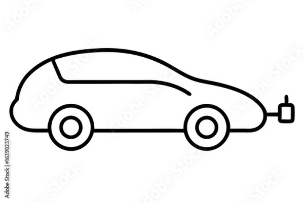 Obraz Electric Car with Charging Cable - Outline Vector Icon

