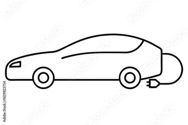 Obraz Electric Car with Charging Cable - Outline Vector Icon

