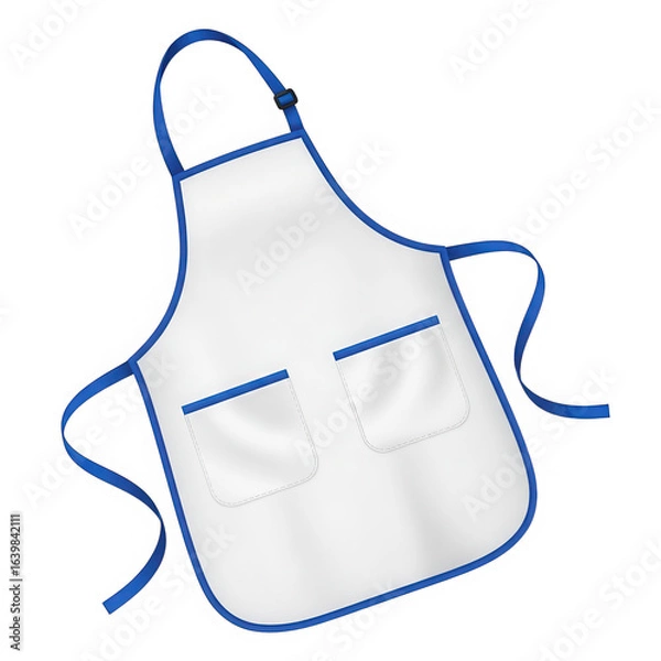Obraz White kitchen apron with blue trim isolated on transparent background