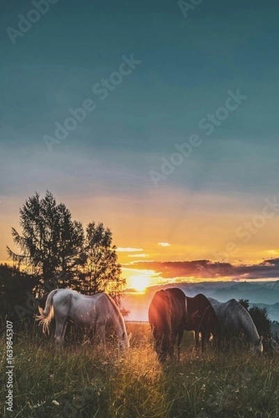 Obraz horses at sunset