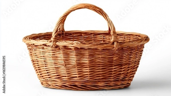 Obraz Empty Wicker Basket with Handles Isolated on White Background