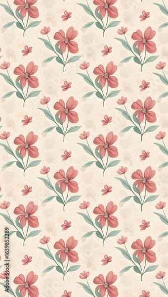 Obraz Seamless Dusty Rose Floral Pattern with Soft Green Leaves on Subtle Textured Background