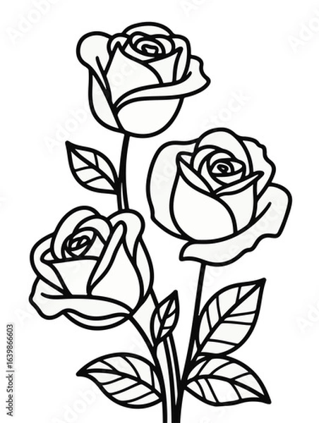 Fototapeta Minimalist line art illustration of roses with elegant and clean black lines on a white background, perfect for modern designs, prints, and decorative projects.