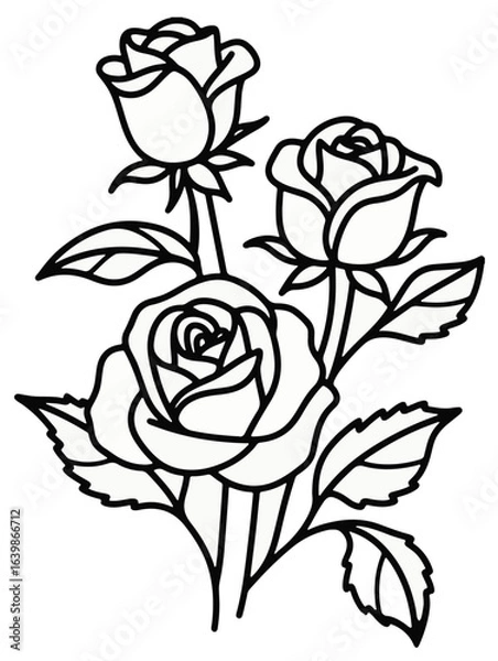 Fototapeta Minimalist line art illustration of roses with elegant and clean black lines on a white background, perfect for modern designs, prints, and decorative projects.