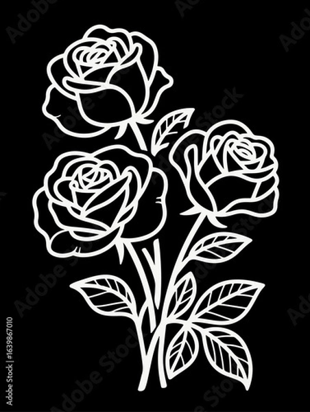Fototapeta Minimalist line art illustration of roses with elegant and clean black lines on a white background, perfect for modern designs, prints, and decorative projects.