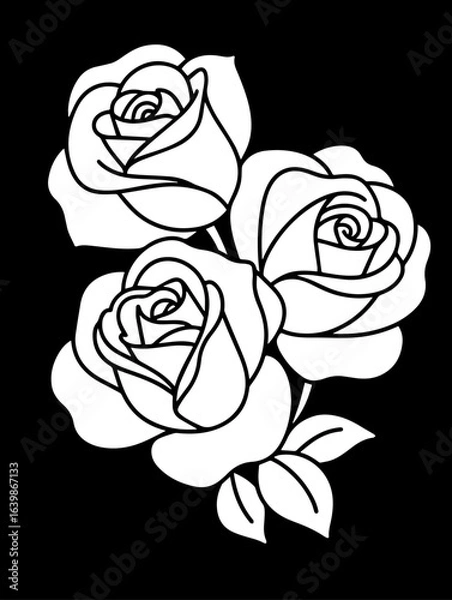 Fototapeta Minimalist line art illustration of roses with elegant and clean black lines on a white background, perfect for modern designs, prints, and decorative projects.