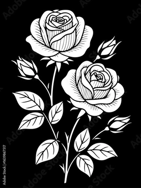Fototapeta Minimalist line art illustration of roses with elegant and clean black lines on a white background, perfect for modern designs, prints, and decorative projects.