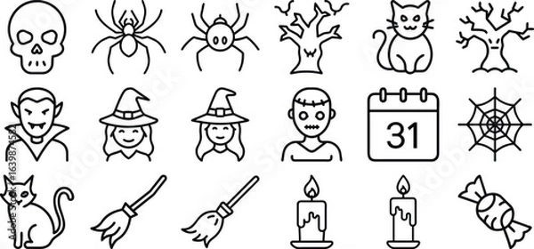 Obraz Halloween outline icon set, line icon bundle, editable stroke icon collection