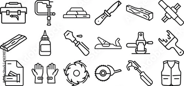 Obraz Carpenter tool outline icon set, line icon bundle, editable stroke icon collection