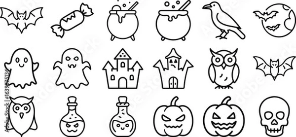 Obraz Halloween outline icon set, line icon bundle, editable stroke icon collection