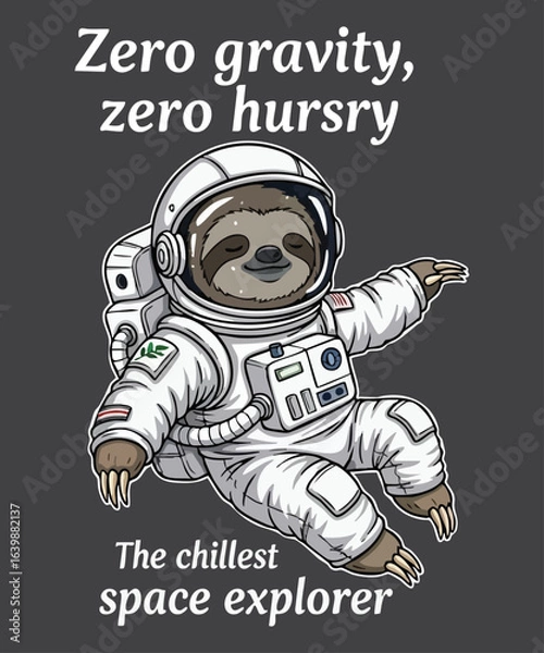 Fototapeta Zero Gravity, Zero Hursry Sloth Astronaut T-Shirt Design, Sloth Astronaut, Sloth, astronaut, space explorer, zero gravity, zero hursry, funny, humor, pun, chill, space, galaxy, cartoon, animal, cute, 