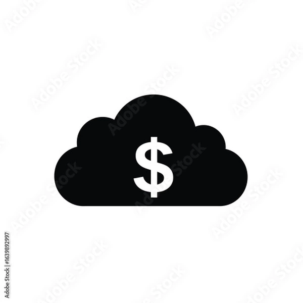 Fototapeta Black cloud icon with white dollar sign inside symbolizing financial services