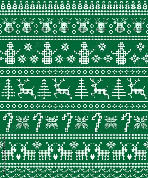 Fototapeta Green and White Festive Knit Christmas Pattern