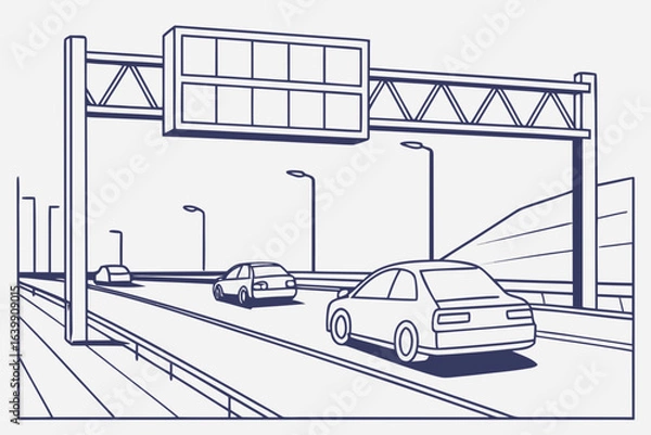 Fototapeta cars passing under a large digital sign on the illinois tollway displaying EZPass and I-PASS lanes