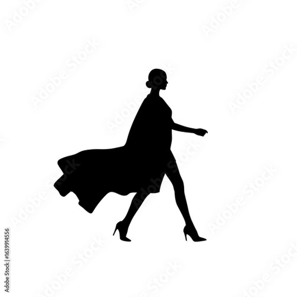Fototapeta Fashion model walking on a runway isolated on white background