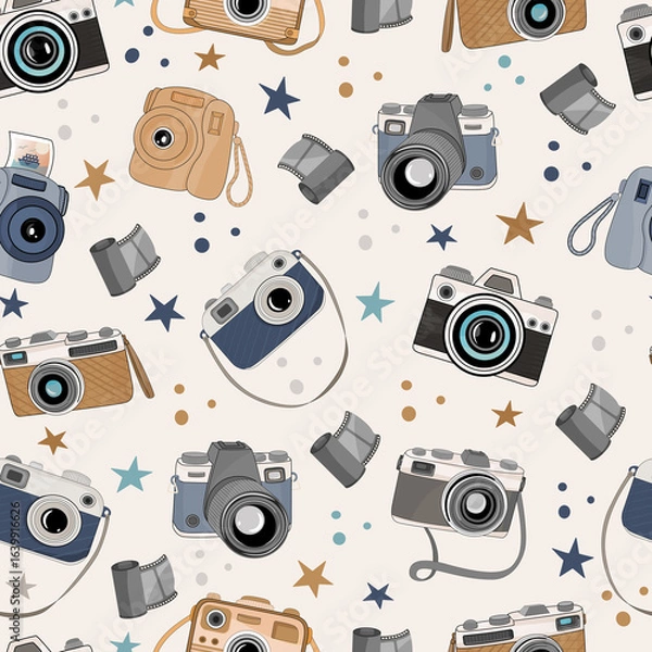 Obraz Cartoon Camera pattern .Photography seamless patterns , camera equipment.