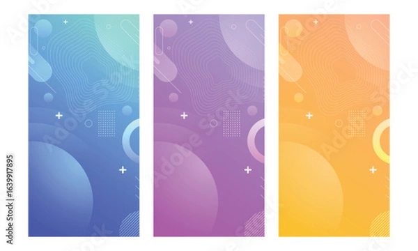 Fototapeta Modern wallpaper design perfect for social media, idol poster. Gradient abstract cover background vector set. Minimalist style cover template with geometric shapes, frame, colorful and liquid color