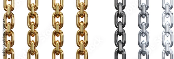 Obraz Vertical metal chains in gold, silver, and black