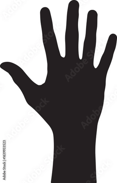 Obraz Black silhouette of a human hand raised with fingers spread wide against a white background