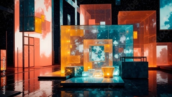 Fototapeta A dazzling display of light and structure in an abstract space