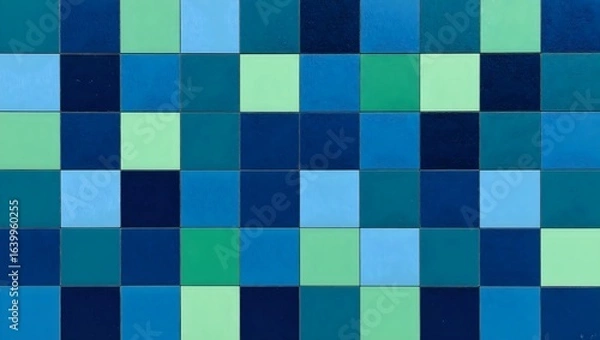 Fototapeta Vibrant blue and green tile mosaic displaying depth and harmony