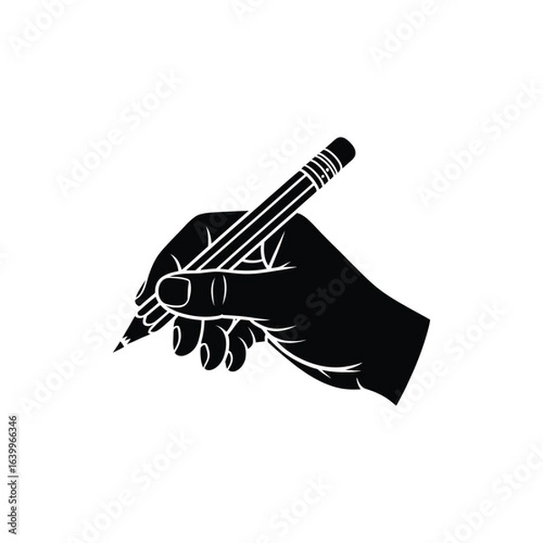 Obraz Hand holding pencil vector silhouette
