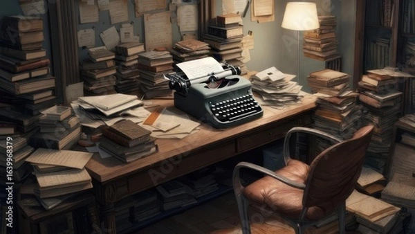 Obraz Messy writer's cluttered study