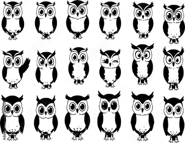 Fototapeta Owl bird cartoon vector set illustration of icon. .Vector set icon of animal owl. Isolated cartoon collection illustration of bird on white background