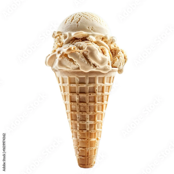 Fototapeta Double scoop ice cream cone with swirls isolated on transparent background