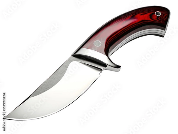 Fototapeta Sharp, red-handled knife angled on black background