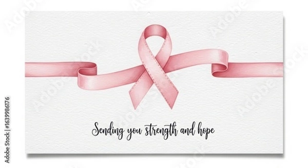 Fototapeta Pink ribbon sending strength and hope, isolated on white background