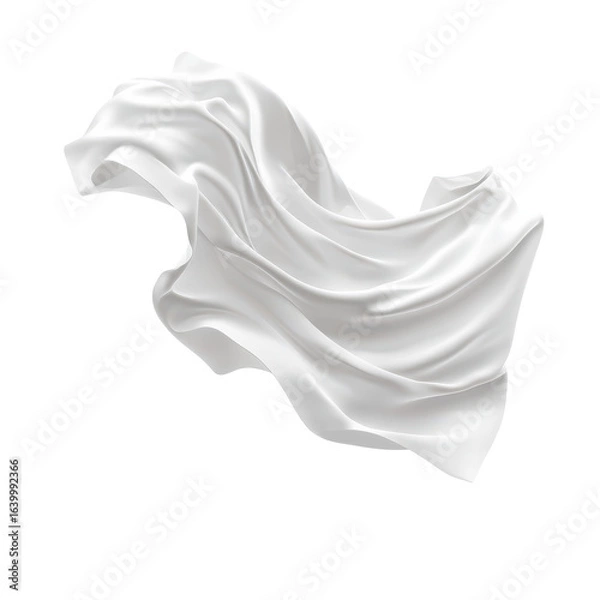Fototapeta Floating elegant white fabric, Elegant white fabric floats gracefully in the air, isolated on transparent background