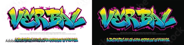 Fototapeta Verbal logo graffiti font text effect, spray and street text style	
