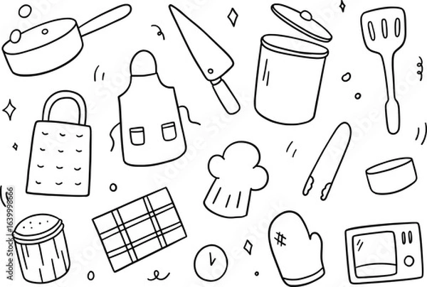 Obraz Kitchen doodle on white background. Vector illustration