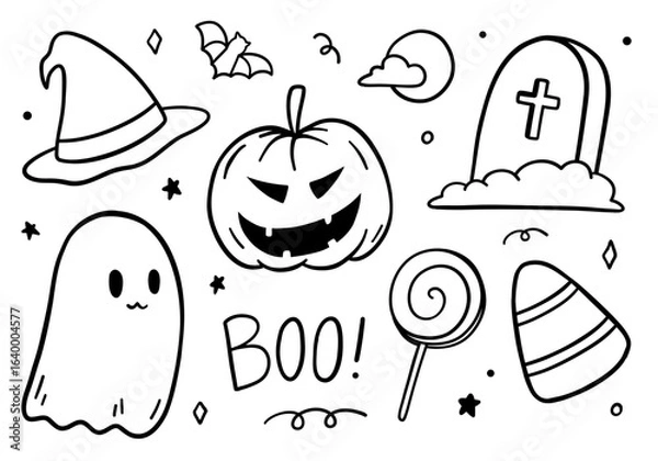 Obraz Halloween set doodle on white background