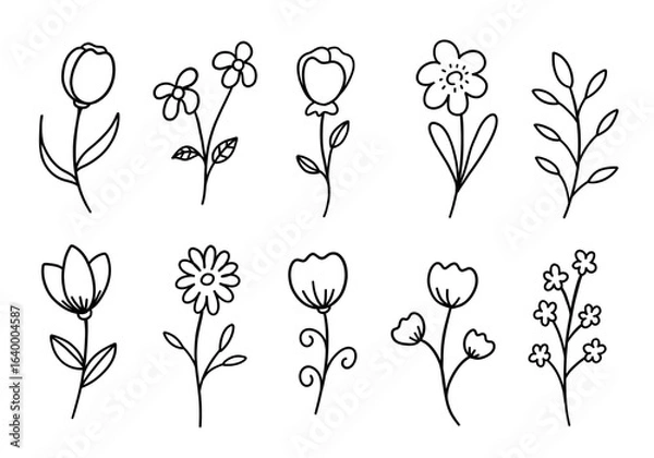 Obraz Flower set doodle on white background