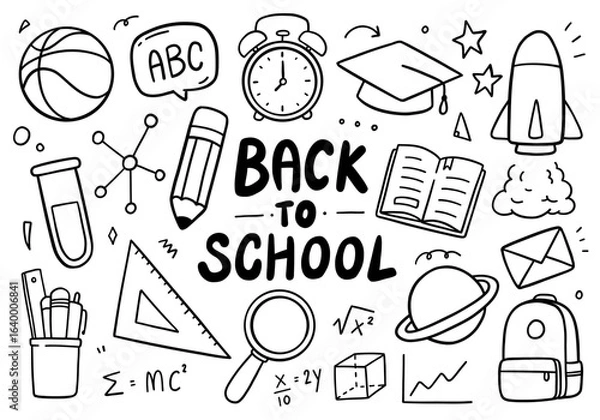 Obraz Back to school doodle on white background. Vector illustration