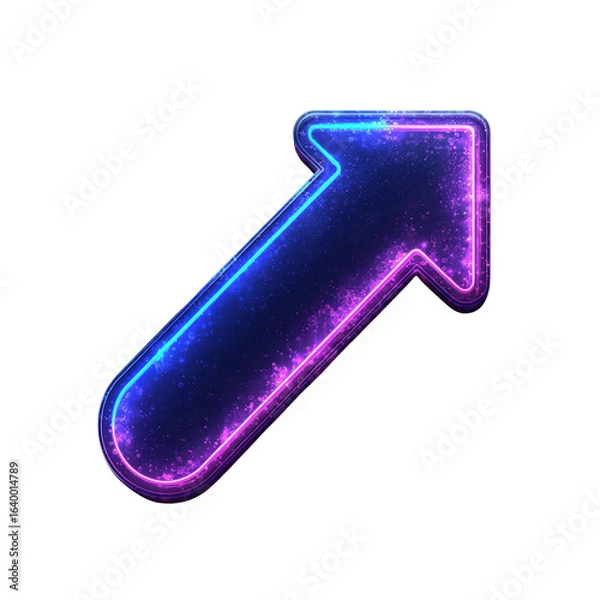 Fototapeta Neon glowing up-right arrow .Transparent PNG.  in pink and blue gradient. Isolated on transparent background, png