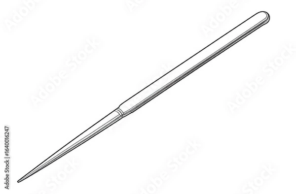 Fototapeta A long, slender, pointed tool.  Black background,  white/light-grey section