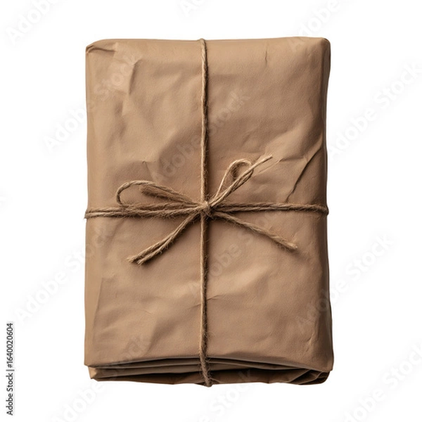 Obraz Folded T-Shirt Wrapped in Kraft Paper and Tied with Twine for Eco-Friendly Gift Packaging