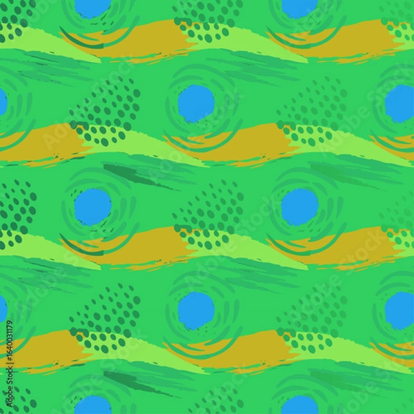 Fototapeta Seamless abstract pattern with vivid orange brush strokes and dots