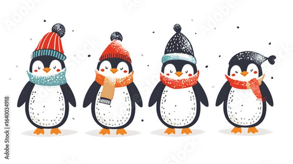 Fototapeta Adorable Penguin Cartoon Characters Set for Creative Projects and Designs