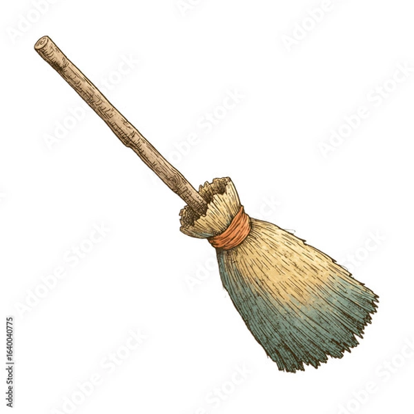 Fototapeta Stylized Handmade Traditional Broom on Transparent Background with Artistic Design for Rustic and Eco-Friendly Home Decor.