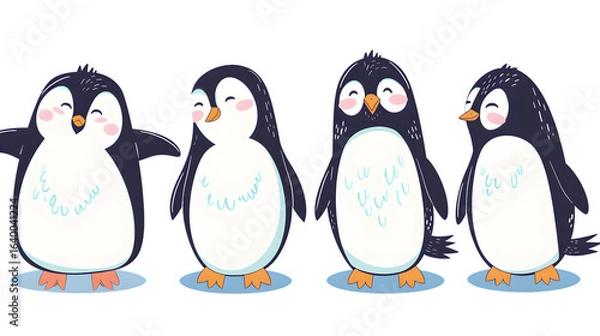 Fototapeta Charming Fat Penguin Illustration Set for Creative Design Projects