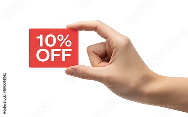 Fototapeta Ten percent off sale promotion discount offer deal hand holding red sign